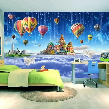 beibehang Vlastnú tapetu 3d nástenná maľba hviezdne nebo hrad teplovzdušný balón deti miestnosti tapety atrament budovy pozadí nástennú maľbu