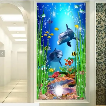 wellyu Vlastné veľké nástenné maľby 3D podmorský svet zvierat harmóniu dolphin ryby vstupná veranda pozadie tapetu