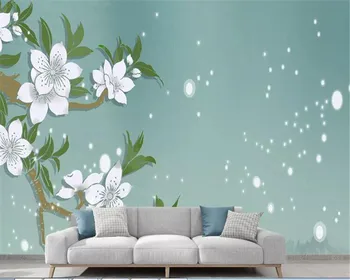 beibehang Tapety obývacia izba foto kvetinový úľavu 3D efekt tapety nástenná maľba ručne maľované kvety a vtáky pozadí na stenu