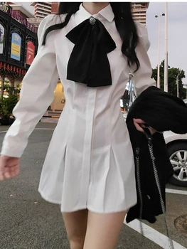 Y2K Biele Sladké Tričko Šaty Žien Preppy Štýl Skladaný Mini Šaty High Street Bežné Kawaii kórejský Luk Módne Oblečenie na Jar Nové