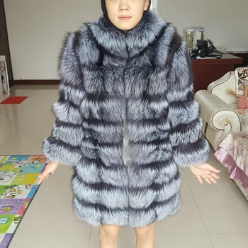 nový silver fox kožušinový kabát, kabát 80 cm dlhé teplé zimné silver fox kožušiny bunda Čínsky golier líška srsť srsť