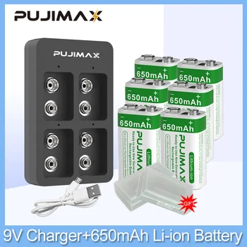 PUJIMAX 650mAh 9V Nabíjateľné Lítiové Batérie,+Originál Nabíjačka Sada S USB Kábel, Batéria Úložný Box Hot Predaj