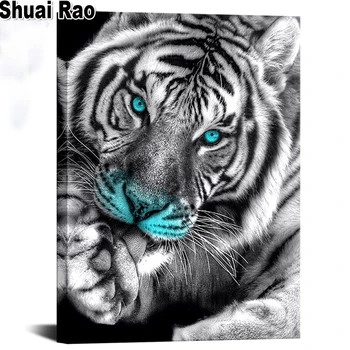 Diamond Maľovanie Black Tiger Wall Art Modré Oči A Nos Maľovanie voľne Žijúcich Zvierat Diamond Mozaiky Výšivky DIY Cross Stitch