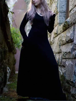 Vintage Viktoriánskej Gotický Čarodejnice Cosplay Čierne Šaty Stredoveký Kostým Dlhý Rukáv Renesančný Palác Upír Halloween Šaty