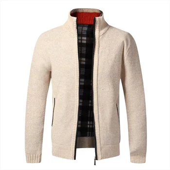 Jesenné a zimné sveter pánske stredné a dlhé pletené plyšové pribrala bunda cardigan teplej pol vysoká krku sveter s dlhým rukávom