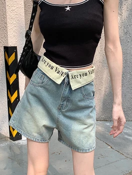 Letné Japonské Ženy Harajuku Módne Džínsové Nohavice Voľné Umývanie Vyšívané Džínsy Šortky Grunge Cyber Y2k Streetwear Dizajn 2000s