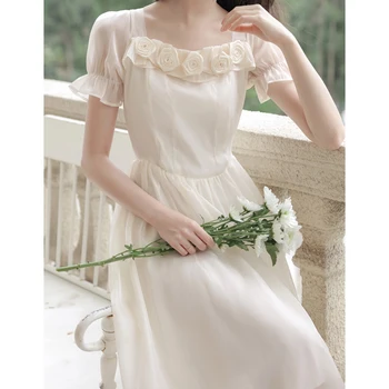 Francúzsky Sladká Víla Šaty pre Ženy je 2023 Letné Romantické, Elegantné Party Šaty Vestidos Ženský Rose Elegantné Námestie Krku Šaty