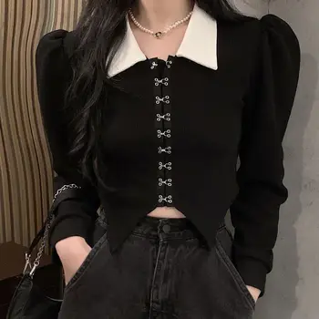 Móda Žena, Blúzky, 2023 dlhý rukáv top mládež elegantné košele a blúzky Vintage dizajnér nepravidelný ostrihané tričko kórejský top