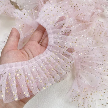 1 Yard 5,5 cm Gilding Hviezdy Oka Čipky Vrások Čipky DIY Textílie Odevné Doplnky Pre Lolita Šaty Domova