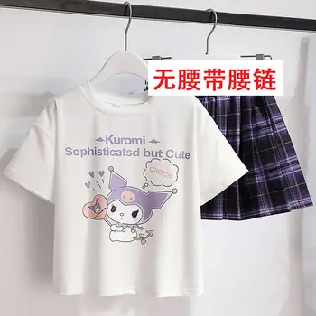 Sanrio Kuromi dievča, T-shirt krátke sukne vyhovovali 2022jk škole štýl jednotné dievča vyhovovali krátky rukáv