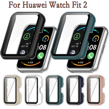 2 V 1 Prípade Pre Huawei Sledovať Fit 2 Plné Pokrytie Nárazníka PC Tvrdé puzdro S High-kvalitné Tvrdeného Skla Screen Protector
