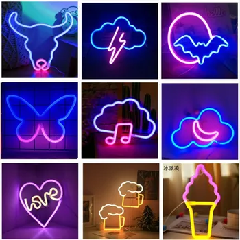 LED, Neónové Svetlo, Prihláste Cloud lightning bat Krava Pivo, Pohár Gitara Logo Izba Dekor Domov Bar Obchod Party Dekorácie Darček