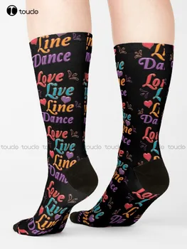 Láska Live Line Dance - Západné Tanec Ponožky Ponožky Dámske Osobné Vlastné 360° Digitálna Tlač Darček Harajuku Farebné Retro