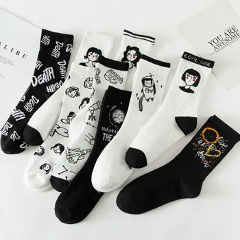 Nové Jeseň Čierne a Biele Športové Ženy Ponožky Bavlna Roztomilý Zimné Ponožky Ženy Kawaii 2022 Astronaut list ponožky