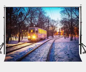 7x5ft Zime Sneh Pozadí Beží Vlaku Ráno Park Fotografia v Pozadí