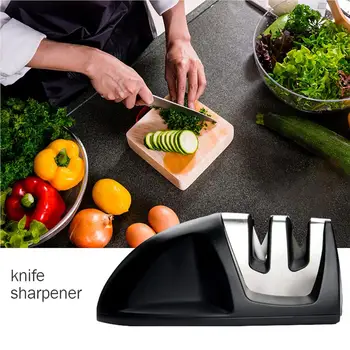 2-Segmentový Nôž Sharpener Domácnosti Multi-Funkčné Ručné Tri-Účel, Čierny Kameň, Brúsky Kuchynský Nôž Príslušenstvo