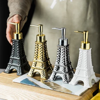 Eiffelova Veža Keramické Lotion Fľaša Mydlo, Šampón Dávkovač Stlačte Fľašu Kúpeľňa Skladovanie Príslušenstvo Náramok Strane Dávkovača