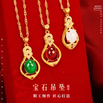 Piesok, drahé kamene, retro etnických feng shui kvapky, dámske náhrdelníky, svadby, oslavy, four leaf clover farbu zlata