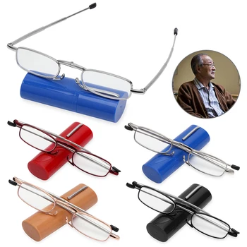Mini Prenosné Kovový Rám Okuliare na Čítanie s Trubice Prípade Skladacia Presbyopia Okuliare Vision Care Reader Okuliare +1.0 ~ 4.0