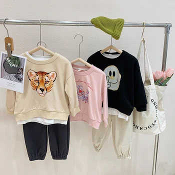 Jar Leto kórejský Chlapci Dievčatá Mikiny Deti Oblečenie Cartoon Bavlna Svetre Dieťa Detí Clothings Dlhý Rukáv Topy Dieťa