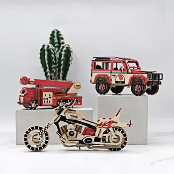 FEOOE Drevené Montované Simulácia Auto Fire Truck Inteligencie Diy Hračka 3D Puzzle Raiden Halley Thunder Buggy WL