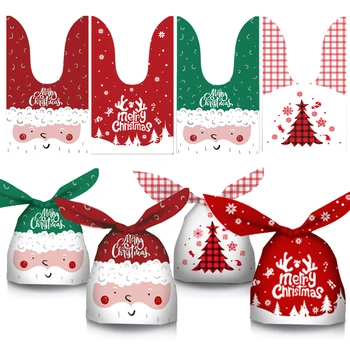 50Pcs Vianočné Darčekové Tašky Plastové Vianočné Cukrovinky Cookie Tašky Santa Claus Snowflake Xmax Balenie Vianočné Dekorácie 2023