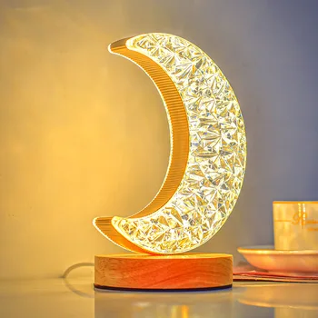 Crystal stolná Lampa Mood Light Star Spálňa Noc Darček Mesiac Dekorácie Priateľka detskej Izby Vnútorné Osvetlenie Svetlá