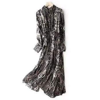 Nový high-end designer šaty jeseň Americký temperament obrázok slávnej lady o krk dlhým rukávom kyseline octovej šaty žena topy