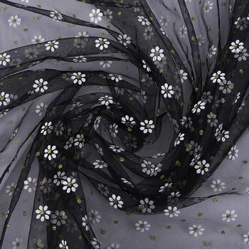 1,5 m Široký Čierna sieťovina Lesk kvetov Vytlačené Oblečenie Čipky Textílie HOBBY Ručné Handričkou Domov, Záves, Textilné Dekorácie