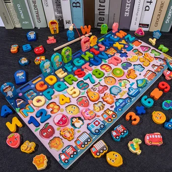 Deti Montessori Vzdelávacích Drevené Matematika Hračka Detí Busy Board Počítať Tvar Farby Zápas Rybolovu Puzzle Vzdelávacie Hračky Dieťa Dary