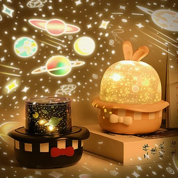 Králik Hviezdne Nebo Projekčnej Lampy Led USB Nabíjanie Rotujúce Nočné Svetlo Tvorivé Deti Narodeninám Spálne Dekorácie