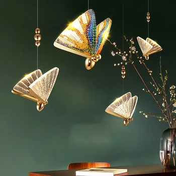 Moderný Štýl LED Luster Pre Jedáleň, Kuchyňa, Bar, Spálne, Stropné Lampy Zlato Butterfly Design Art Decoration Prívesok Svetlo