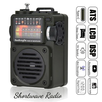 Prenosné Krátkovlnné Rádio HRD-700 Bluetooth Prehrávač Hudby FM/AM/SW/WB Full Band Príjem Vysielania Podpora TF Karty, Prehrávanie