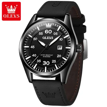 OLEVS Značky Business pánske Quartz Hodinky pre Mužov Matné Kožený Remienok Luxusné Hodinky Vodotesné Svetelný Dátum Módne Náramkové hodinky