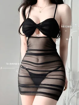 Čipky Sladké Oka Transparentné Tenké Hot Sexy kórejský Mini Šaty Vysoký Pás Duté Sa Backless Sladké Ženy Topy NP8W
