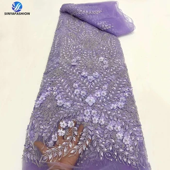 Sinya Svadobné Čipky Tkaniny, Výšivky Nášivka Kvet Korálkové Čipky Textílie Luxusný Lesk Textílie Pre Luxusné Svadobné Šaty