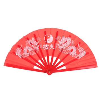 Red Čínske Kung Fu Ventilátor Wushu Dragon Plastové Kosti Bojových Umení Výkon Ruku Preložte Fáze Ventilátor Sečuan Opera Prop Lete Fanúšikov