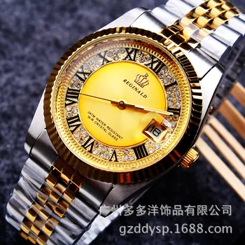 Luxusné Značky REGINALD Mužov Náramkové Hodinky Zlaté Top Quartz Módne Hodinky pre Mužov Šaty Strany 50m Vode Odolný Darček náramkové hodinky