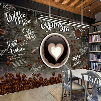 Retro Ručne maľované Espresso Tapety Priemyselné Výzdoba Steny Papier kaviareň Cafe Restaurant Pozadí nástenná maľba Abstraktných Tém