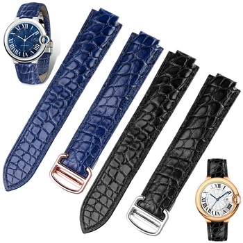 16 18 20 22m Pre Cartier modrý balón kožené watchband Modrá krokodílej kože vypuklé muži ženy Skladacie spony, hodinky remienok náramok