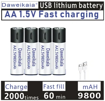 USB Vysokou kapacitou 1,5 V AA 9800 mWh nabíjateľná li-ion batérie pre diaľkové ovládanie myši malý ventilátor Elektrická hračka na batérie + Kábel