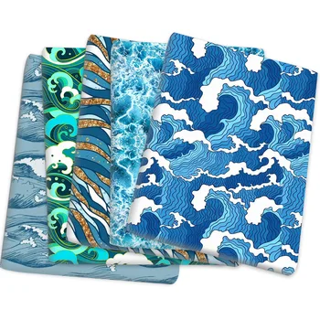 width145cm Morské vlny vlna vzor tlač tenké bavlnené tkaniny polyester ručné diy patchwork taška Baijia tkaniny tkaniny