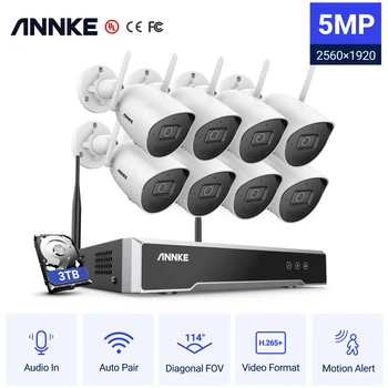 Annke WS500 H. 265+ 5MP Bezdrôtový KAMEROVÝ Systém 8CH NVR kamerový Auta obojsmerné Audio, WIFI 8/4Pcs IP Bezpečnostné Kamery 2.8 MM