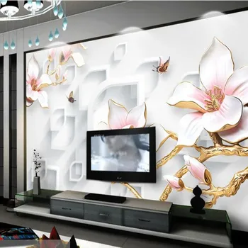 wellyu Vlastné veľké fresco kvety bohaté plastický magnolia 3D stereo TV pozadí steny netkanej textílie, tapety