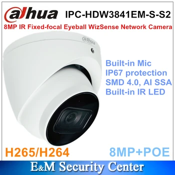 Pôvodné Dahua IPC-HDW3841EM-S-S2 Vstavaný Mikrofón 8MP IČ IP67 POE Pevnou ohniskovou Buľvy WizSense Sieťová Kamera