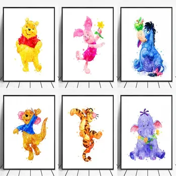 Akvarel Disney Winnie The Pooh Plátno na Maľovanie Kreslené Plagáty a Potlačou obrazov na Stenu pre Deti Detská Izba Decor Cuadros