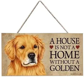 Dom Nie je Doma Bez Zlatý (Retriever) - Pes Visí Drevená Plaketa Dekorácie Prihlásiť