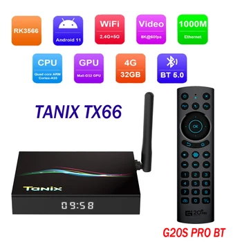 TANIX TX66 Android 11 Smart TV Box 8K 2.4 G 5G Dual WIFI 4G 32 G Rockchip RK3566 1000M Ehernet Nastaviť TopBox vs H96 V58