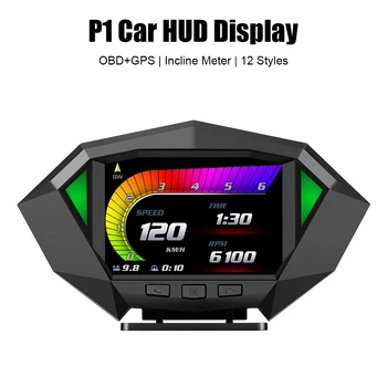 LEEPEE P1 Auto HUD Displej Auto Digitálny Rýchlomer Sklon Meter Head Up Display OBD2 GPS Duálny Systém Sklonu Svahu Meter