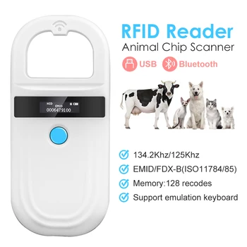 Ručné 134.2 KHz 125kHz Zvierat RFID Reader Pet Mačka Pes Mikročip Skener FDX-B Skla Čip, USB/Bluetooth Tag Reader s Značiek